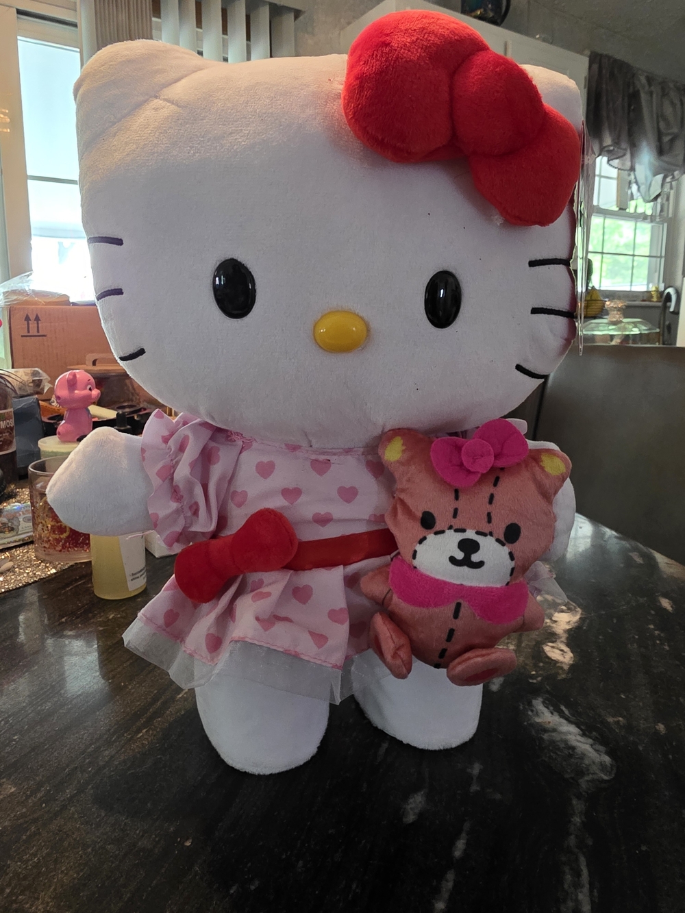 Hello Kitty Plush with Pink Heart Dress and Red Bow (Animated)